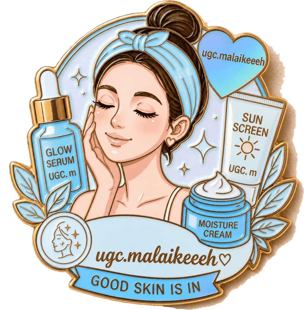 ugc.malaikeeeh logo, an illustrated skincare enamel pin